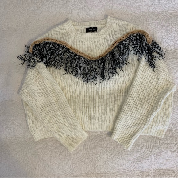 Mustard Seed Cropped Fringe Sweater - Picture 2 of 5